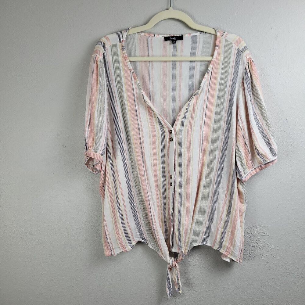 Angels Forever Young Womens Multicolor Striped Short Sleeve Blouse‎ Top Size 1X
